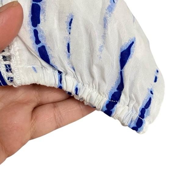 Chico’s Tie Dye Striped Floral Tassel Blouse 0P S White Blue Boho Coastal Top - Picture 5 of 14